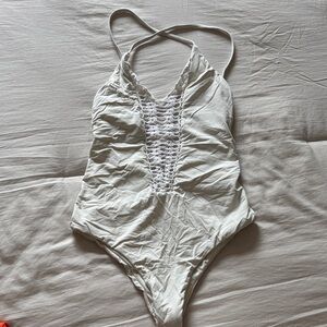 Billabong Cream Lace-Up One Piece Swimsuit